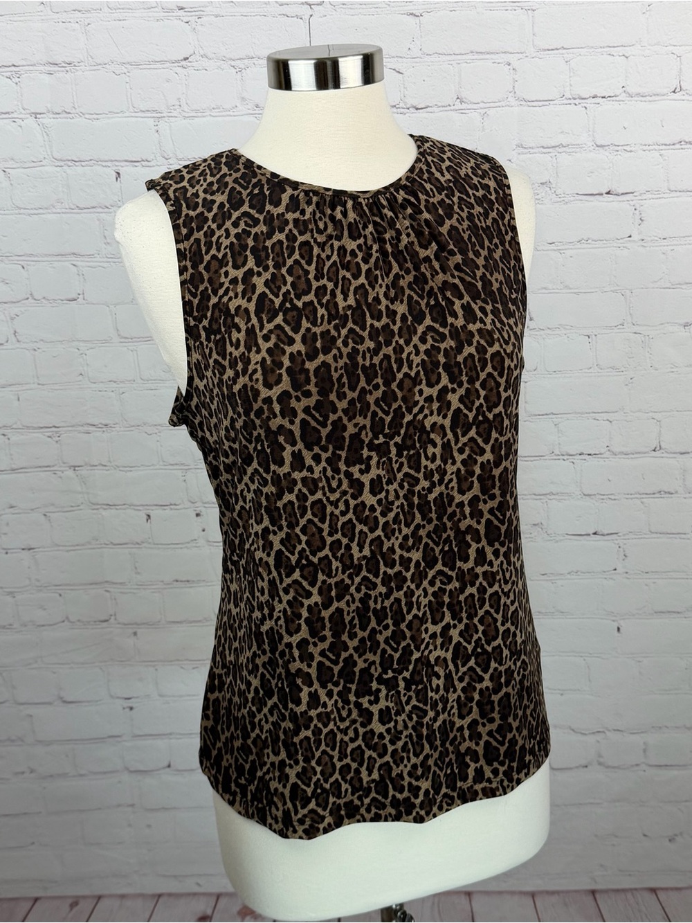 Chaps Brown and Black Leopard Print Sleeveless Blouse Large Mob Wife